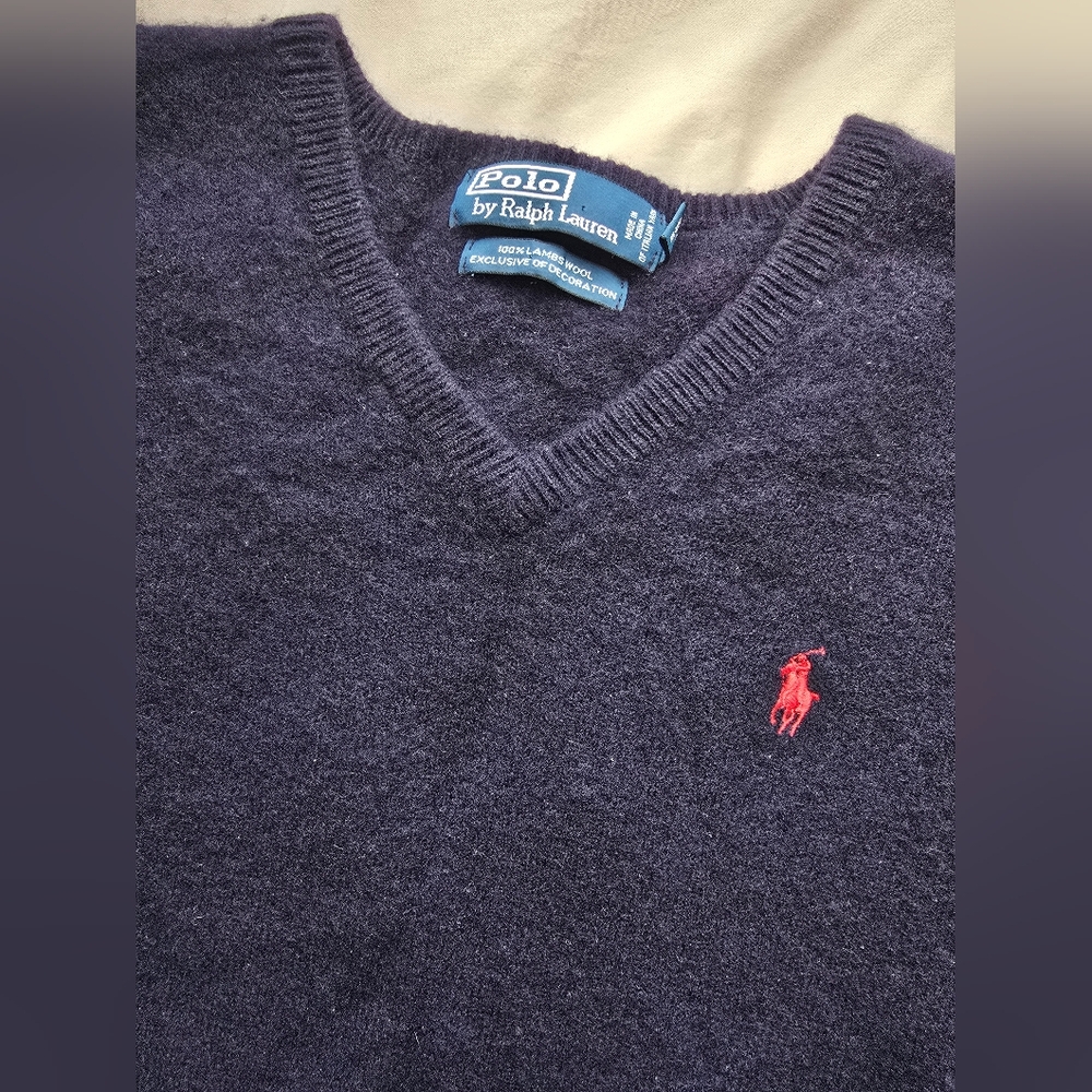 Ralph Lauren Men's V-Neck Wool Sweater in Navy